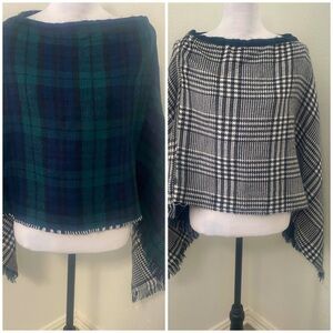 Women’s Reversible Pullover Flannel Print Poncho Cape Soft S/M Business Casual